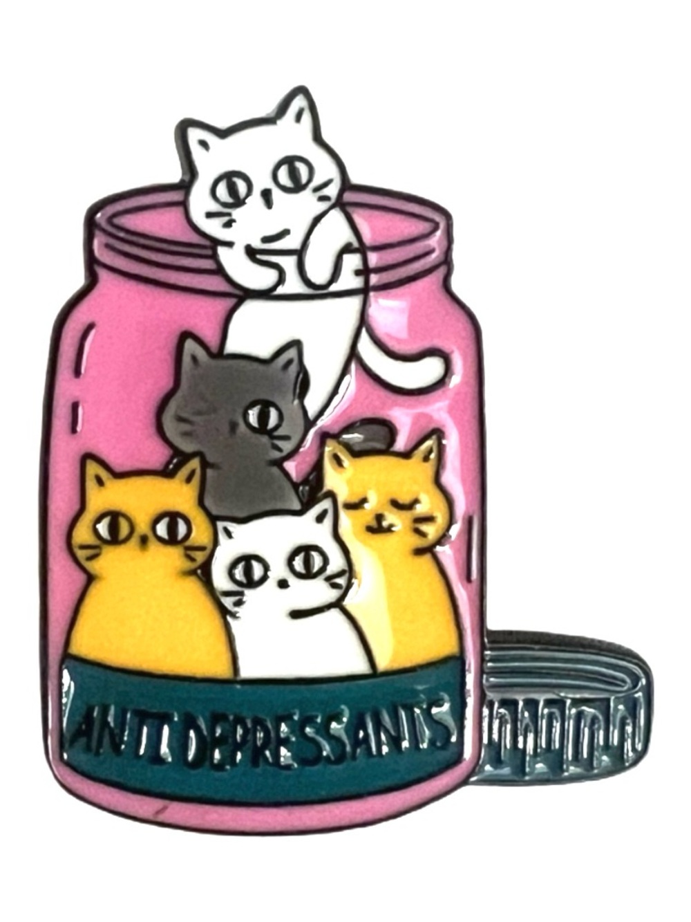 🧷Antidepressant Cartoon Cat Enamel Pin Brooch in Fuchsia